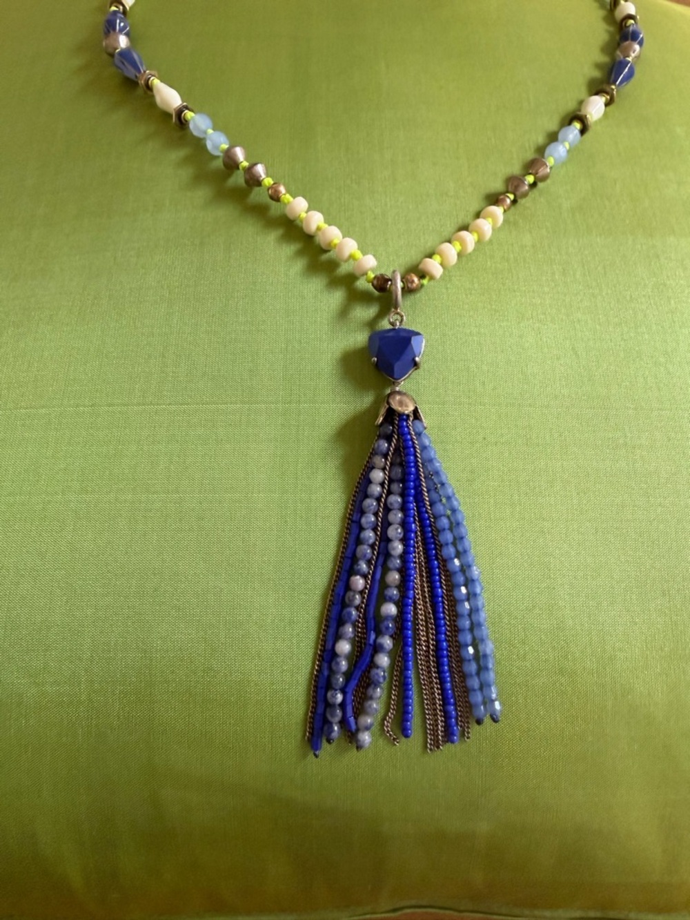 Stella & Dot Beaded Tassel Necklace in Blue and Green